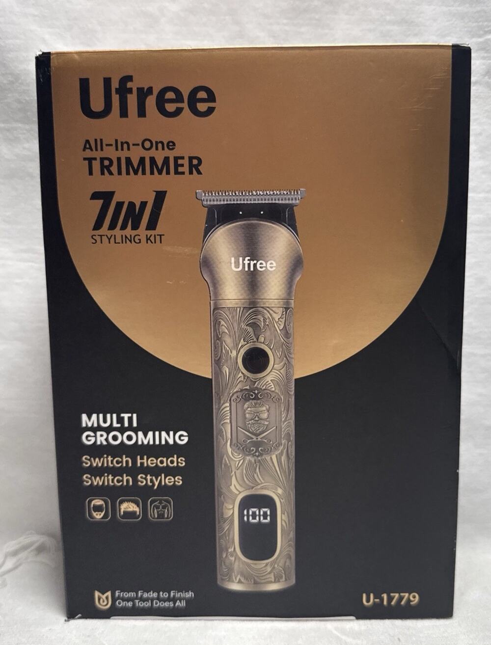 Ufree Mens U-1779 Bronze Cordless All In One Hair Clipper Beard Trimmer Open Box